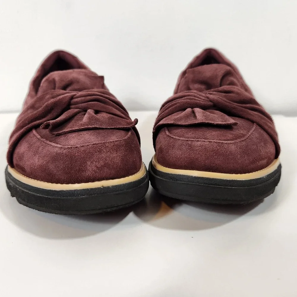 Clarks Sharon Dasher Burgundy Suede Comfort Shoes Slipon Womens Size 9.5 Loafers